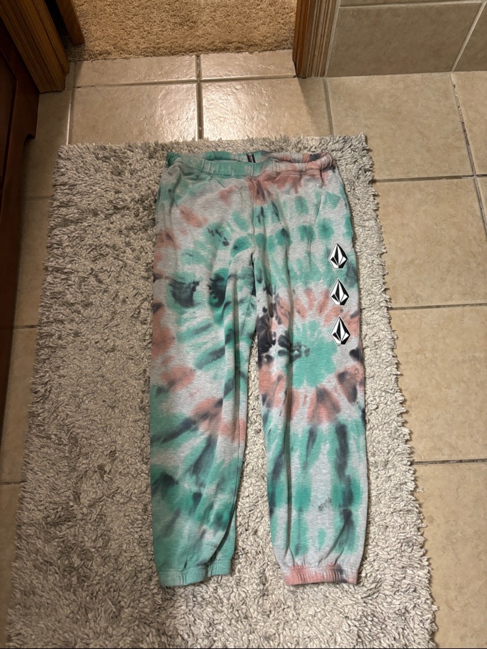 Volcom' Tie-Dye Joggers in Mint Green & Coral